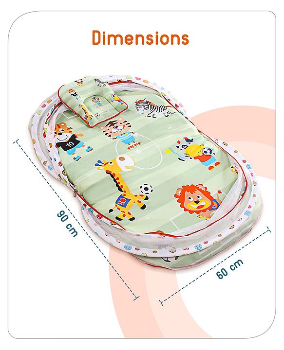 Babyhug Cotton Bedding Set with Mosquito Net Soccer Print- Green