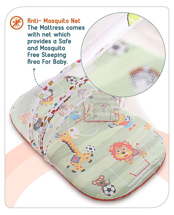 Babyhug Cotton Bedding Set with Mosquito Net Soccer Print- Green