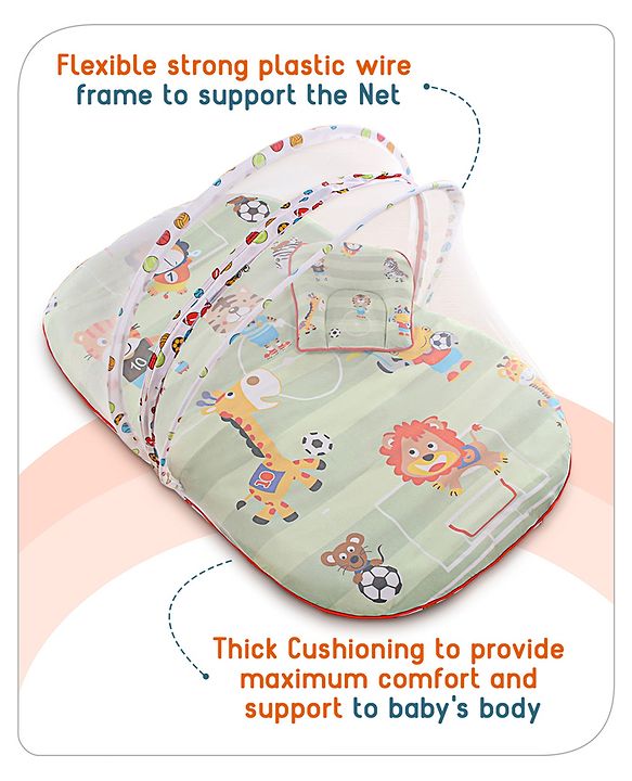 Babyhug Cotton Bedding Set with Mosquito Net Soccer Print- Green
