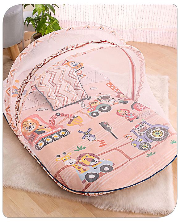 Babyhug Cotton Bedding Set with Mosquito Net Soccer Print- Green