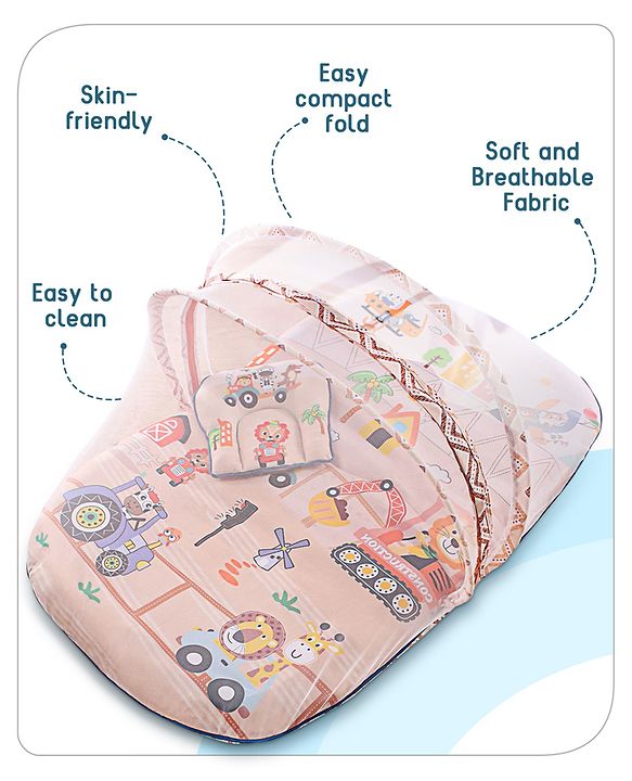 Babyhug Cotton Bedding Set with Mosquito Net Soccer Print- Green
