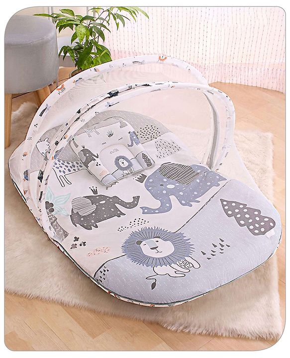 Babyhug Cotton Bedding Set with Mosquito Net Soccer Print- Green
