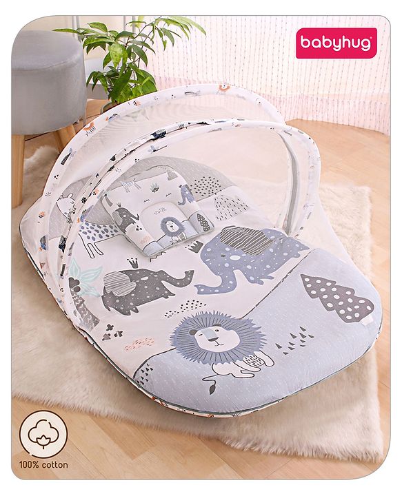 Babyhug Cotton Bedding Set with Mosquito Net Soccer Print- Green