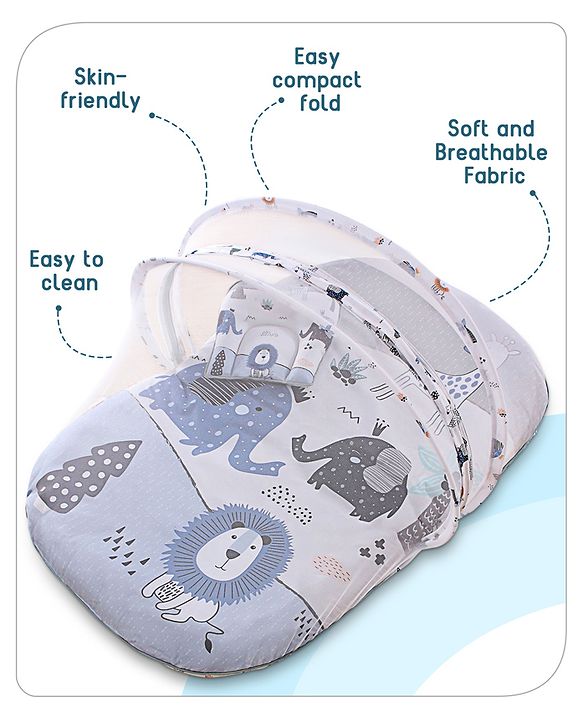 Babyhug Cotton Bedding Set with Mosquito Net Soccer Print- Green