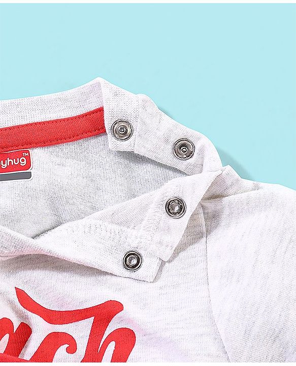 Babyhug Cotton Knit Half Sleeves Text Printed T-Shirt and Dungaree Set Beach Print - White & Red