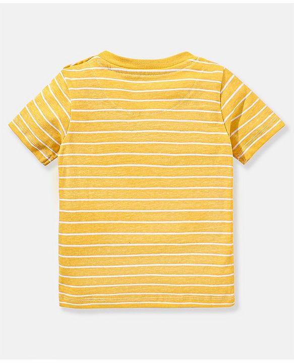 Babyhug Cotton Monster Printed Dungaree and Half Sleeves Stripes T-Shirt Set - Orange