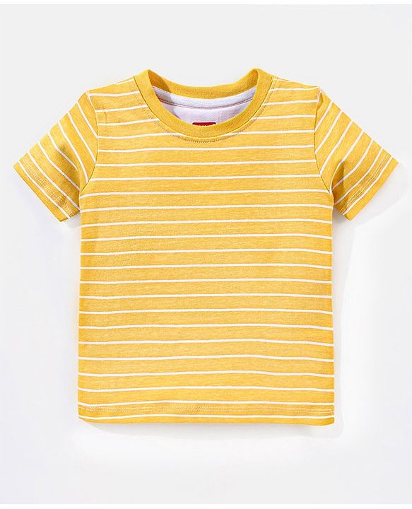Babyhug Cotton Monster Printed Dungaree and Half Sleeves Stripes T-Shirt Set - Orange