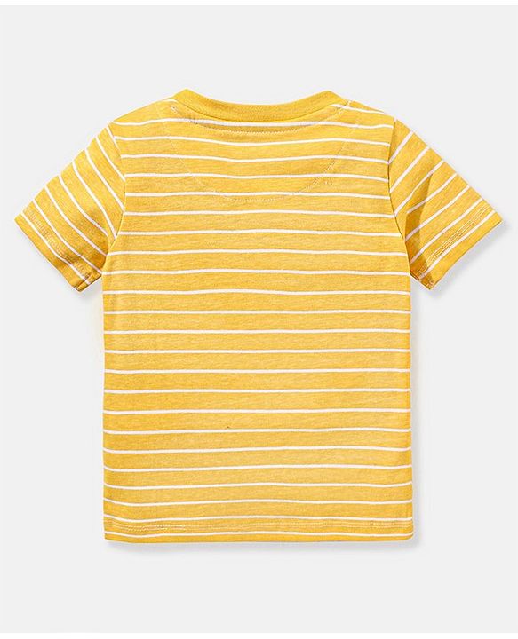 Babyhug Cotton Monster Printed Dungaree and Half Sleeves Stripes T-Shirt Set - Orange