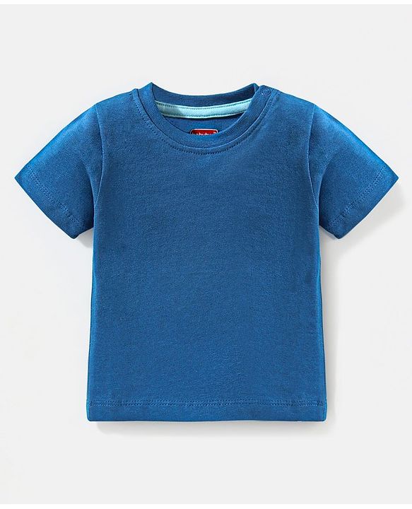 Babyhug Cotton Half Sleeves Tee & Dungaree Set With Applique Stripes & Dino Print- Blue & Yellow