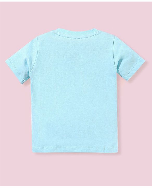 Babyhug Cotton Dungaree and Half Sleeves T-Shirt Set Dino Print - Light Blue White