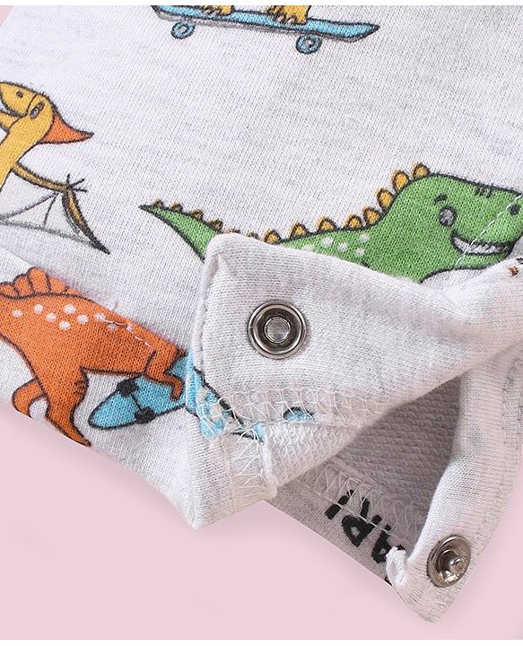 Babyhug Cotton Dungaree and Half Sleeves T-Shirt Set Dino Print - Light Blue White