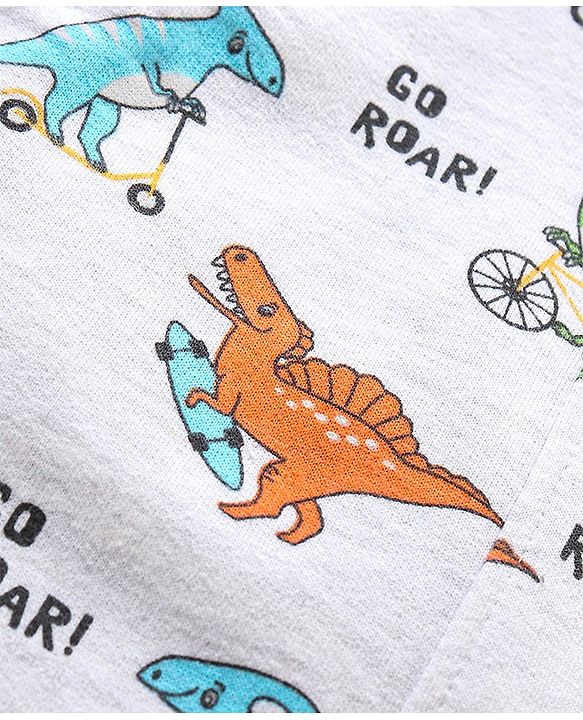 Babyhug Cotton Dungaree and Half Sleeves T-Shirt Set Dino Print - Light Blue White