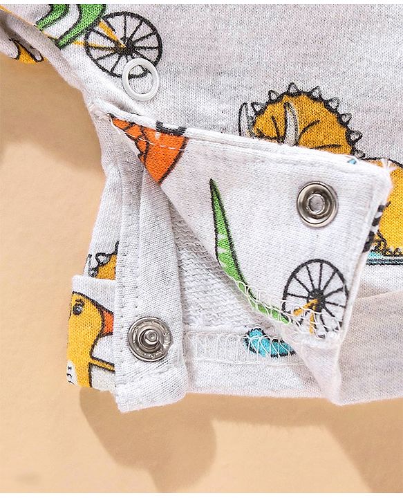 Babyhug Cotton Dungaree and Half Sleeves T-Shirt Set Dino Print - Light Blue White