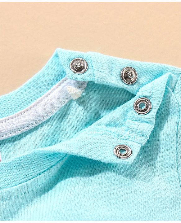 Babyhug Cotton Dungaree and Half Sleeves T-Shirt Set Dino Print - Light Blue White