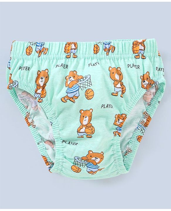 Babyhug 100% Cotton Knit Anti Bacterial Briefs Striped & Bear Print Pack of 3 - Blue & Green