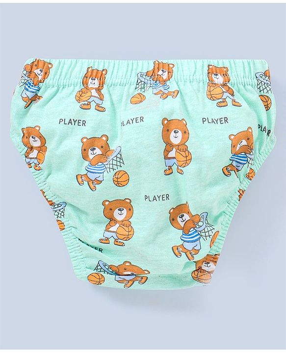 Babyhug 100% Cotton Knit Anti Bacterial Briefs Striped & Bear Print Pack of 3 - Blue & Green