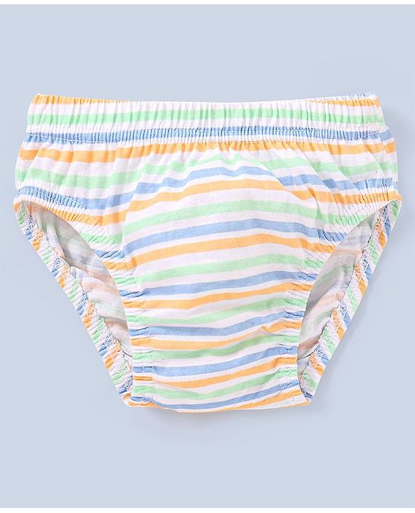 Babyhug 100% Cotton Knit Anti Bacterial Briefs Striped & Bear Print Pack of 3 - Blue & Green