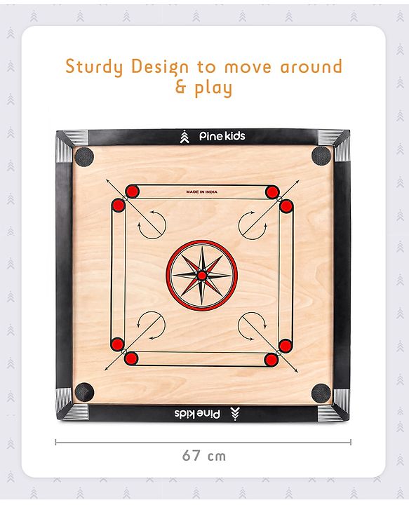 Pine Kids Wooden 26 Inch Medium Carrom Board - Multcolour