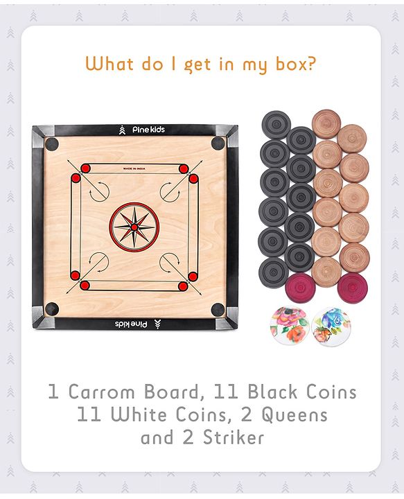 Pine Kids Wooden 26 Inch Medium Carrom Board - Multcolour