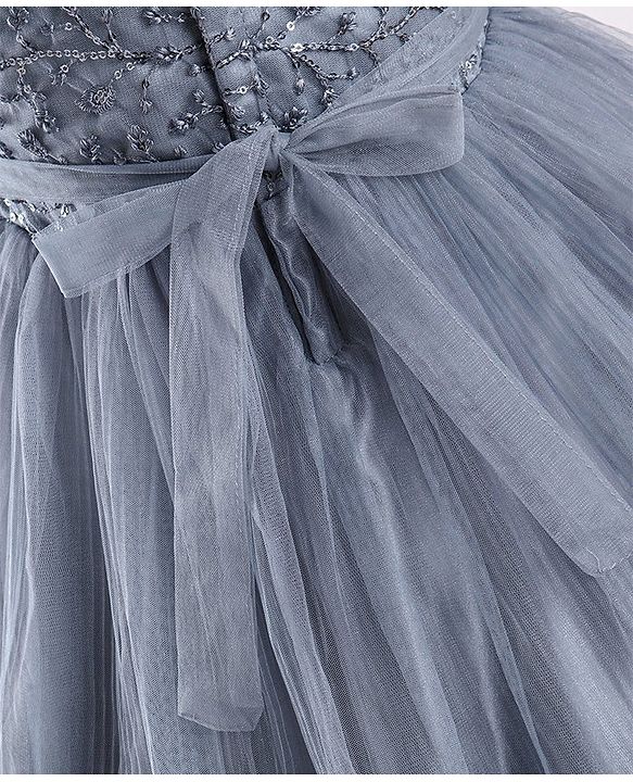 Babyhug Sleeveless Party Wear Frock With Floral Corsage and Sequin Embroidery - Grey