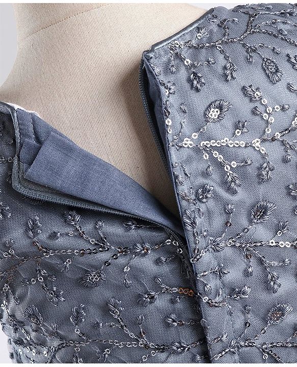 Babyhug Sleeveless Party Wear Frock With Floral Corsage and Sequin Embroidery - Grey