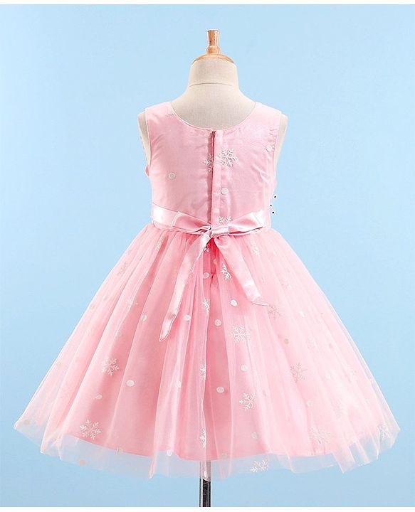 Babyhug Sleeveless Party Wear Frock with Floral Applique - Pink