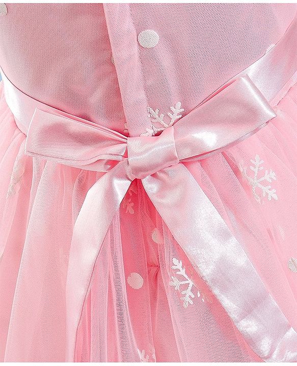 Babyhug Sleeveless Party Wear Frock with Floral Applique - Pink