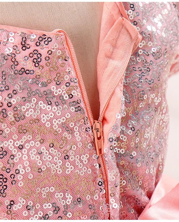 Babyhug Woven Half Sleeves Party Dress with Net & Sequin Embellished - Peach