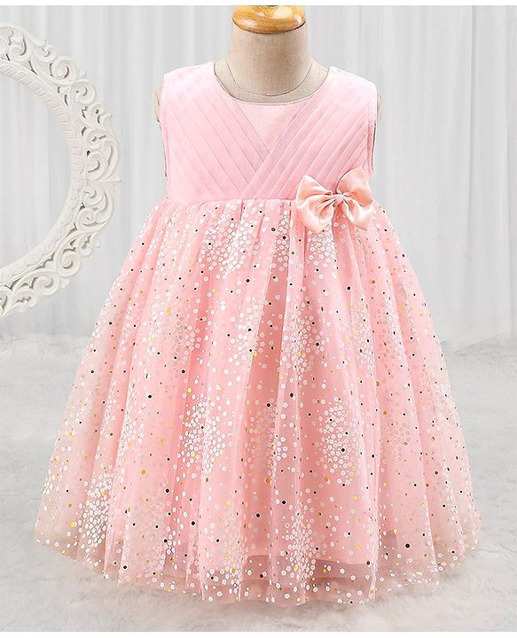Babyhug Woven Sleeveless Party Dress with Bow - Peach