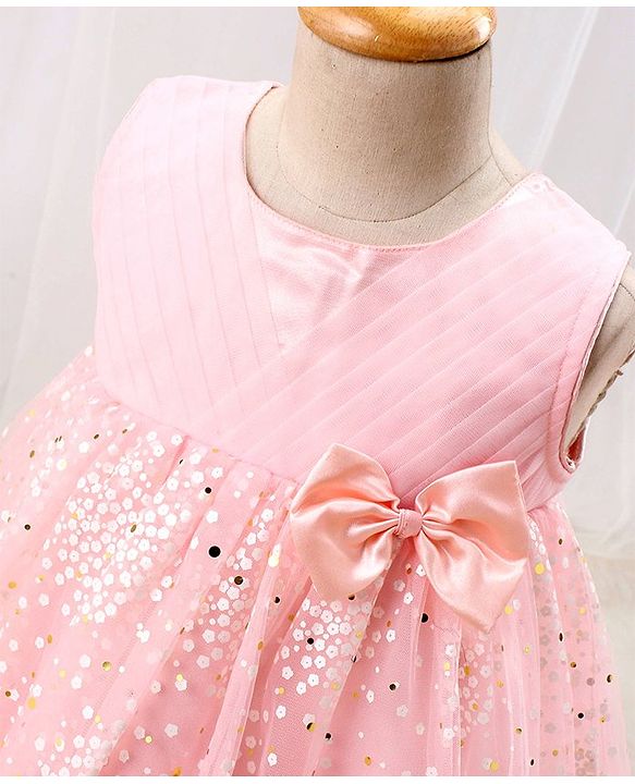 Babyhug Woven Sleeveless Party Dress with Bow - Peach