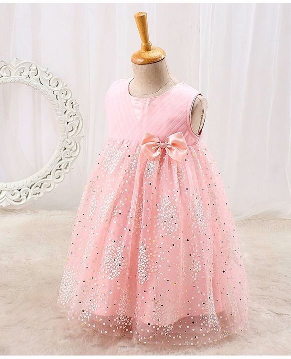 Babyhug Woven Sleeveless Party Dress with Bow - Peach