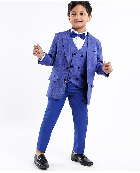 Babyhug Full Sleeves 4 Piece Party Suit With Bow - Royal Blue