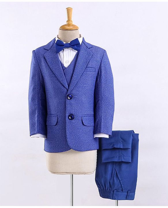 Babyhug Full Sleeves 4 Piece Party Suit With Bow - Royal Blue