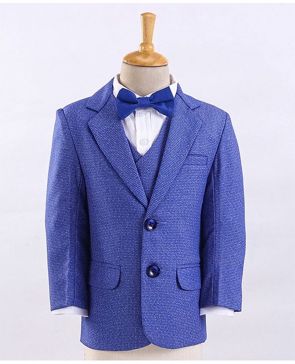 Babyhug Full Sleeves 4 Piece Party Suit With Bow - Royal Blue