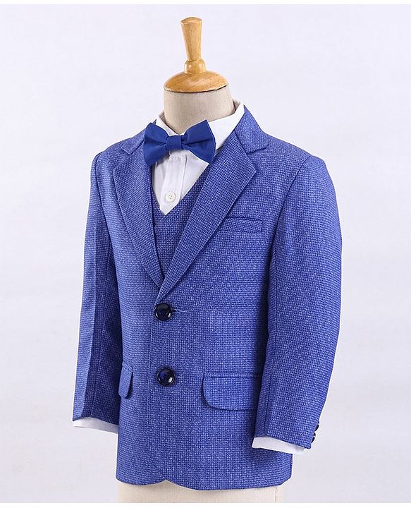 Babyhug Full Sleeves 4 Piece Party Suit With Bow - Royal Blue
