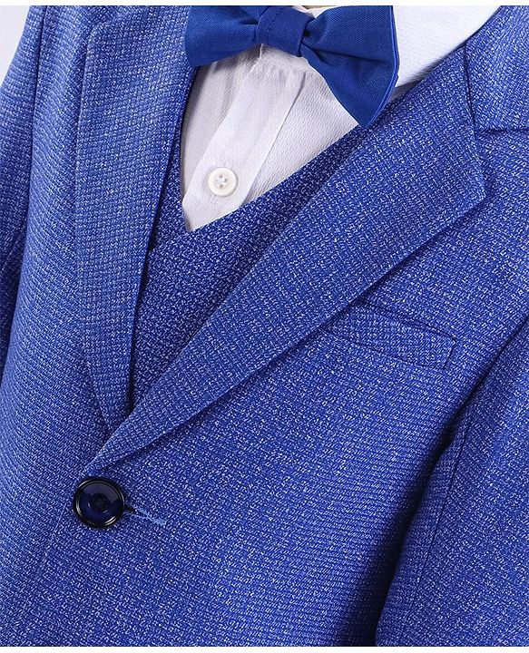 Babyhug Full Sleeves 4 Piece Party Suit With Bow - Royal Blue