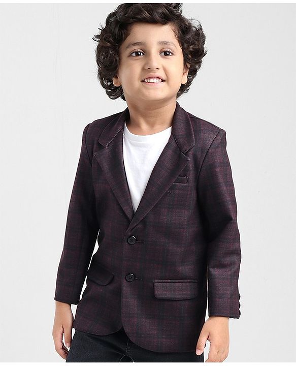 Babyhug Woven Full Sleeves Check Blazer - Red