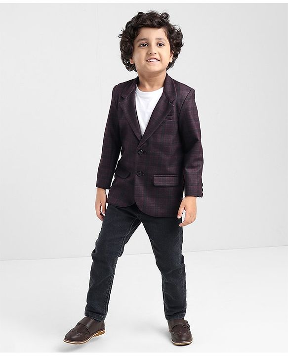 Babyhug Woven Full Sleeves Check Blazer - Red