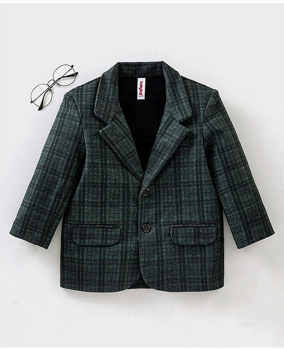 Babyhug Woven Full Sleeves Check Blazer - Green