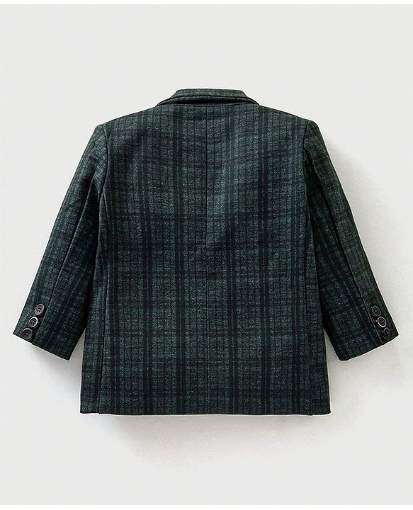 Babyhug Woven Full Sleeves Check Blazer - Green