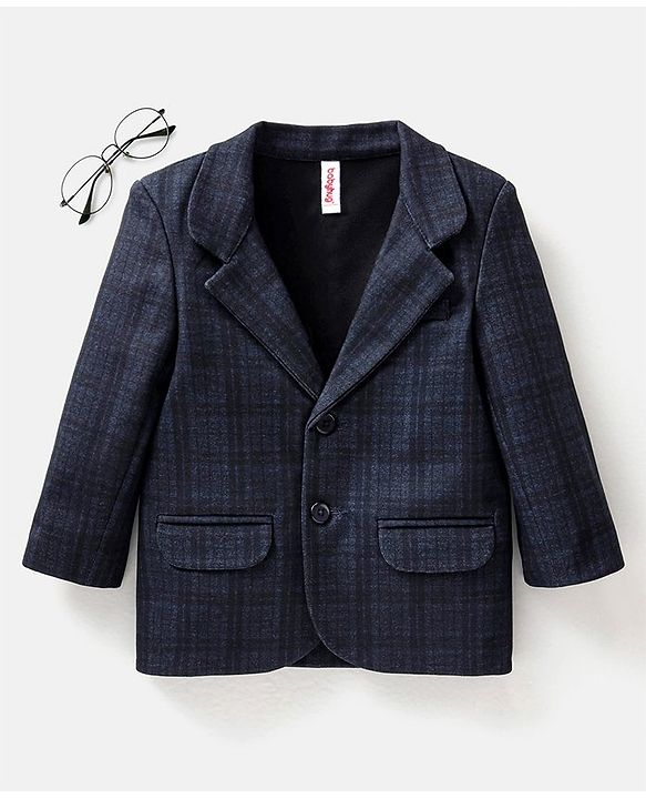 Babyhug Woven Full Sleeves Check Blazer - Navy