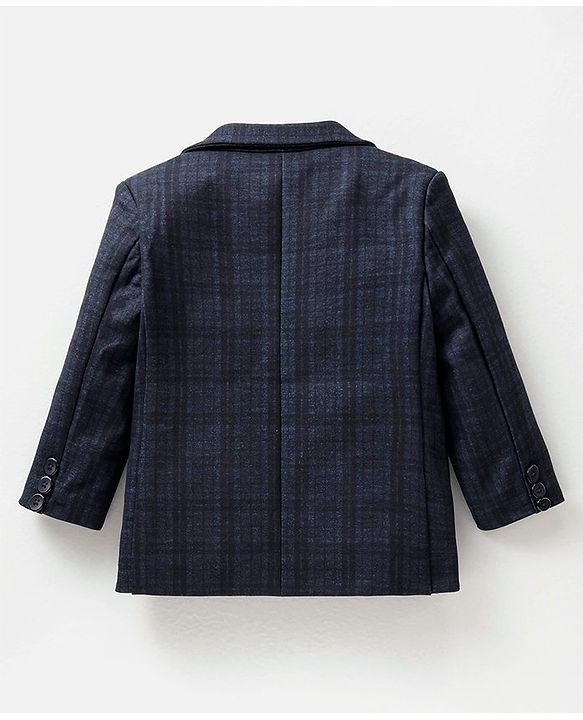 Babyhug Woven Full Sleeves Check Blazer - Navy