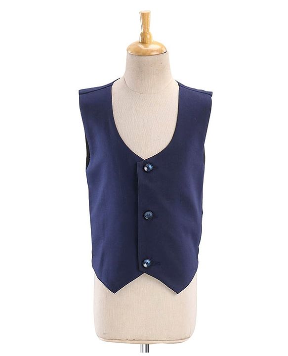 Babyhug Full Sleeves Brocade Party Suit With Blazer Floral Embroidery- Navy Blue