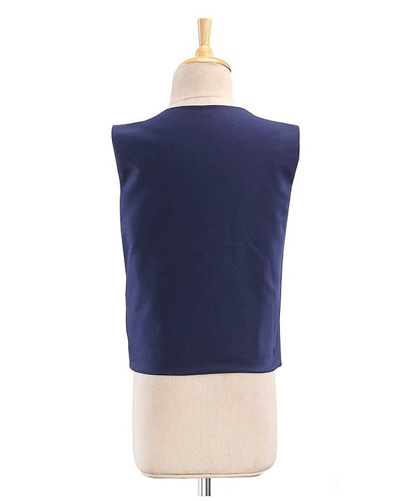 Babyhug Full Sleeves Brocade Party Suit With Blazer Floral Embroidery- Navy Blue