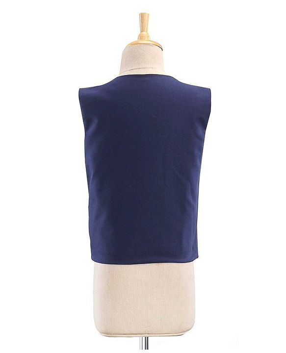 Babyhug Full Sleeves Brocade Party Suit With Blazer Floral Embroidery- Navy Blue