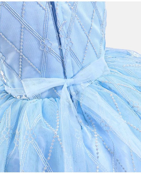 Babyhug Sleeveless Embroidered Party Frock with Bow - Blue