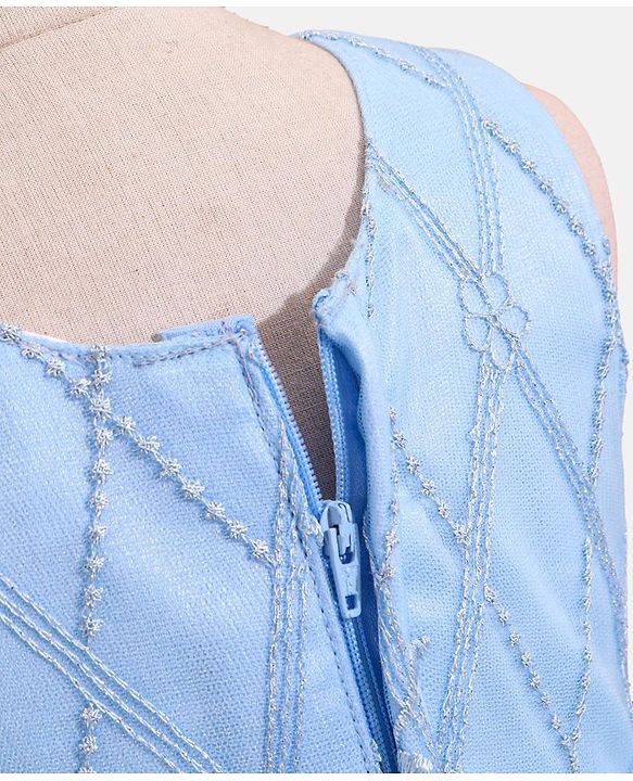 Babyhug Sleeveless Embroidered Party Frock with Bow - Blue