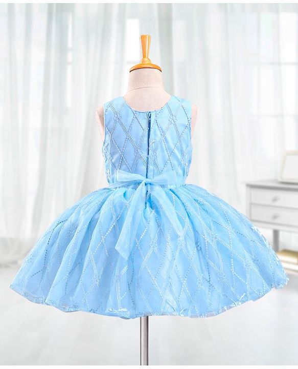 Babyhug Sleeveless Embroidered Party Frock with Bow - Blue