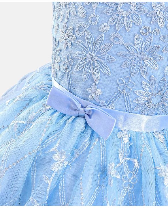 Babyhug Sleeveless Embroidered Party Frock with Bow - Blue