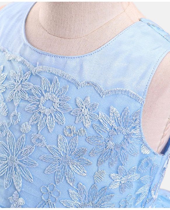 Babyhug Sleeveless Embroidered Party Frock with Bow - Blue